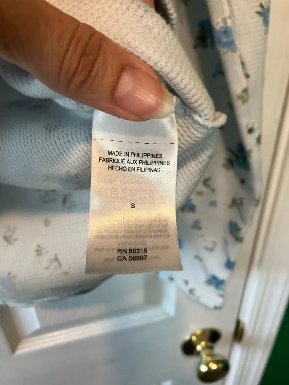 Lucky brand small waffle weave thermal blue white floral top cottagecore